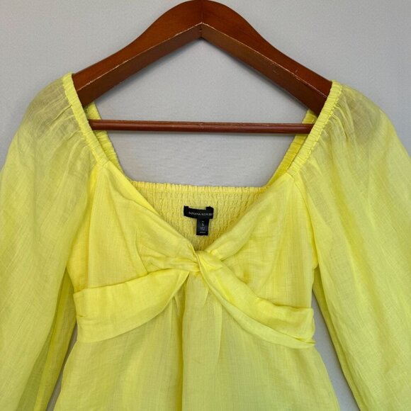 Banana Republic Yellow Ramie Gauze Twist Front Long Ballon Sleeve Peplum Blouse - Picture 5 of 17